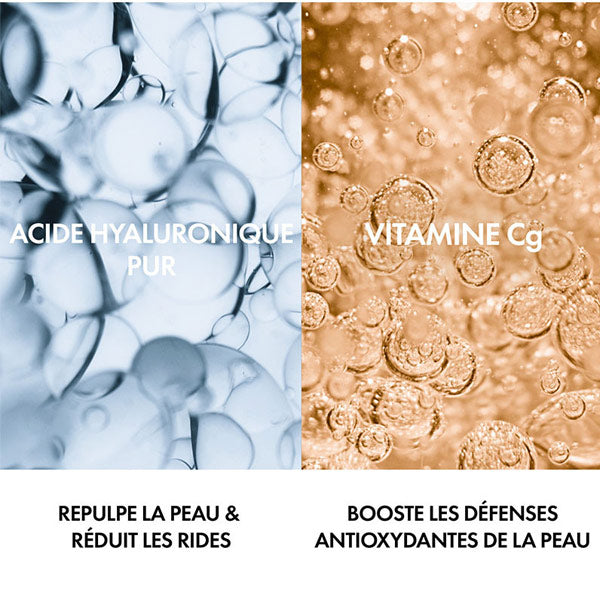 Vichy Liftactiv Hyaluronic Specialist, key ingredients: hyaluronic acid and vitamin Cg, text in French