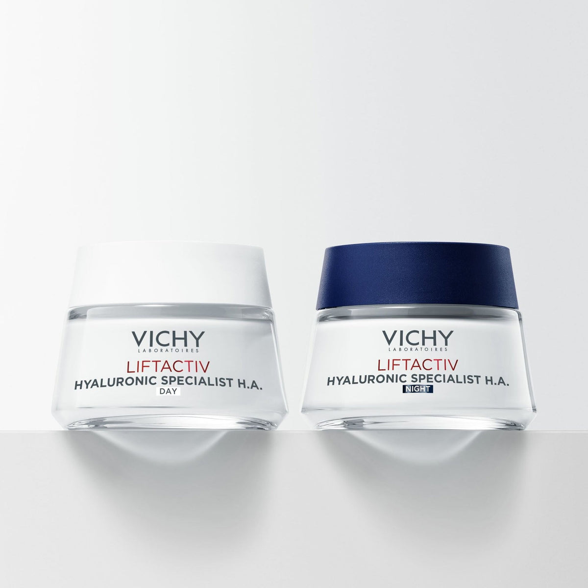Vichy Liftactiv, day and night cream jars side by side