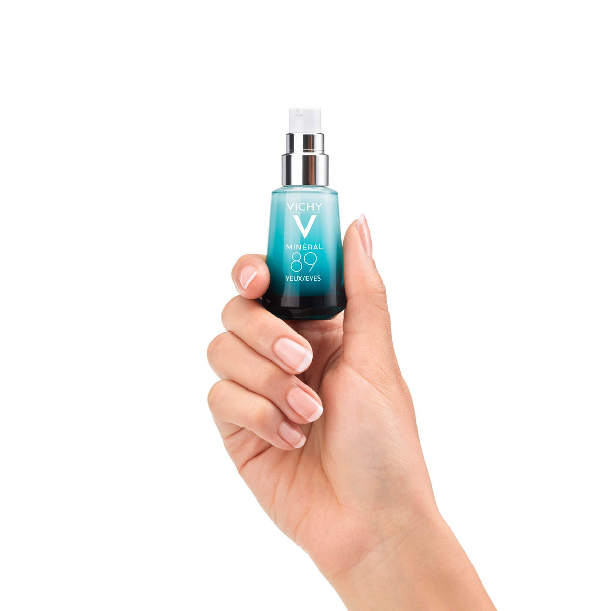 Vichy Mineral 89, hand holding the pump bottle