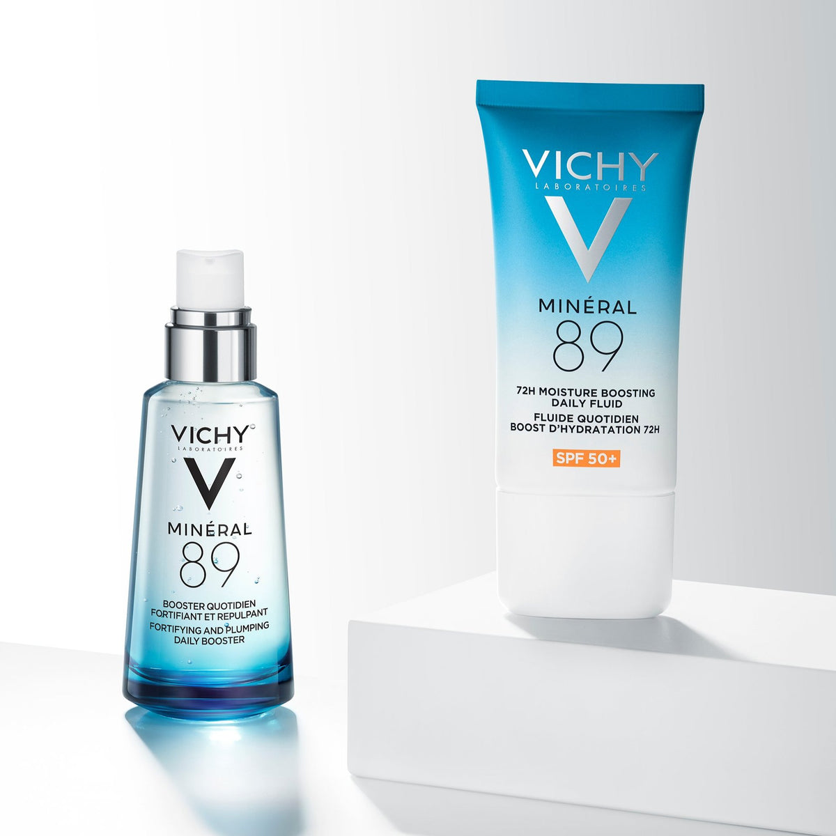 Vichy Mineral 89, booster pump bottle beside the tube