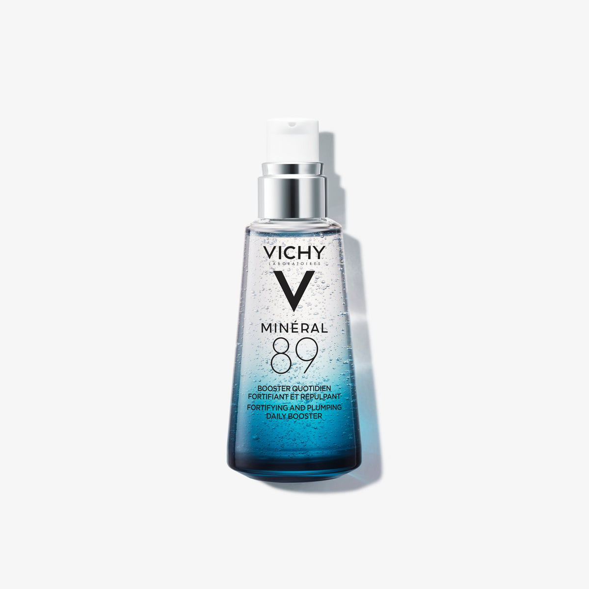 Vichy Mineral 89, front of the pump bottle with the fortifying and plumping label