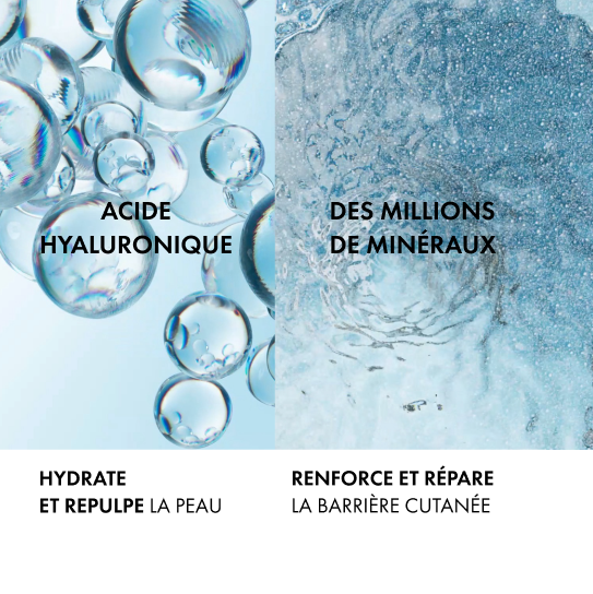 Vichy Mineral 89, key ingredients: hyaluronic acid and minerals, text in French