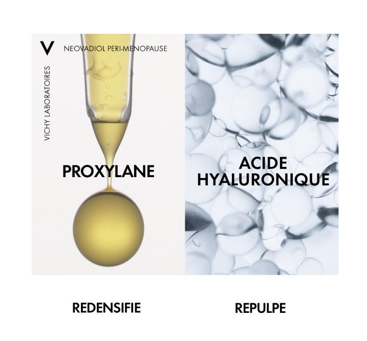 Vichy Neovadiol, key ingredients: proxylane and hyaluronic acid, text in French