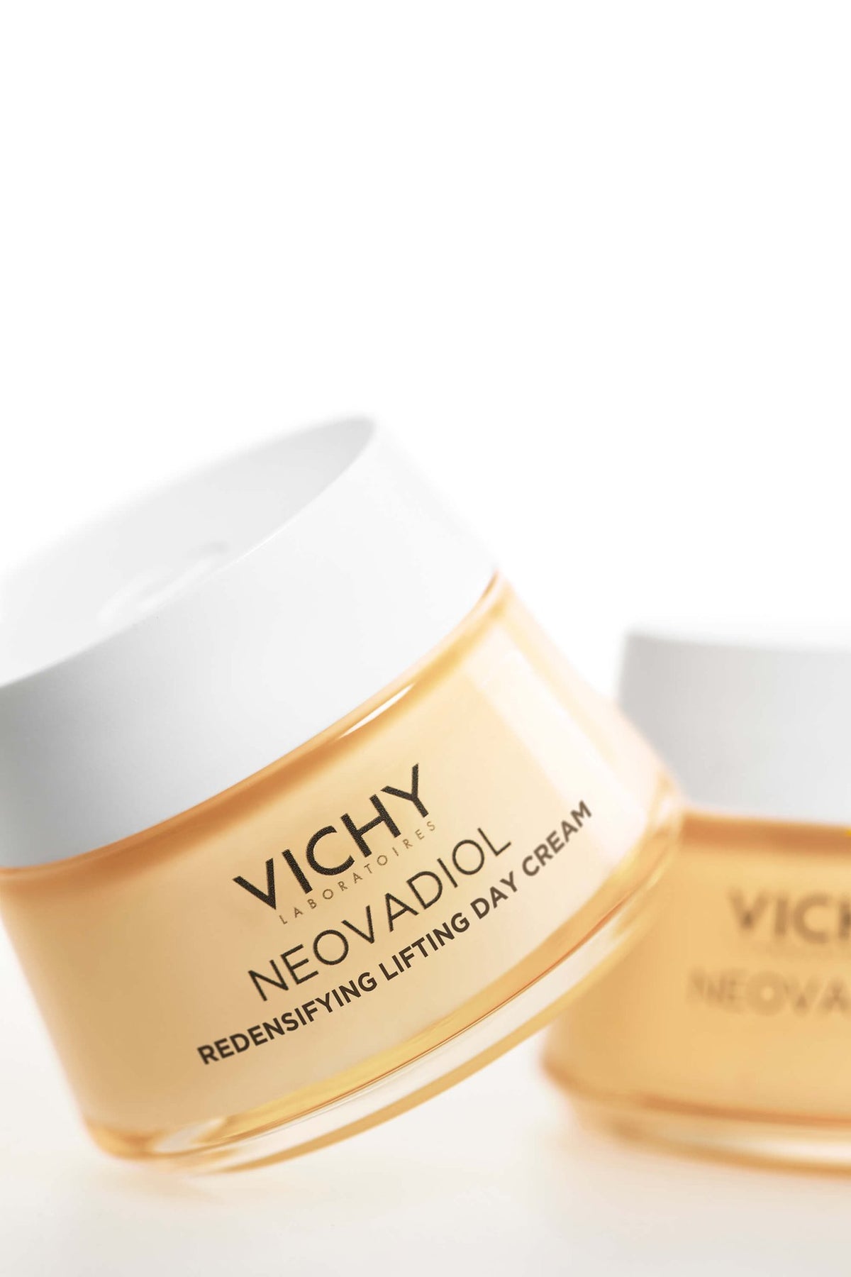 Vichy Neovadiol, two jars at an angle, close-up of the label