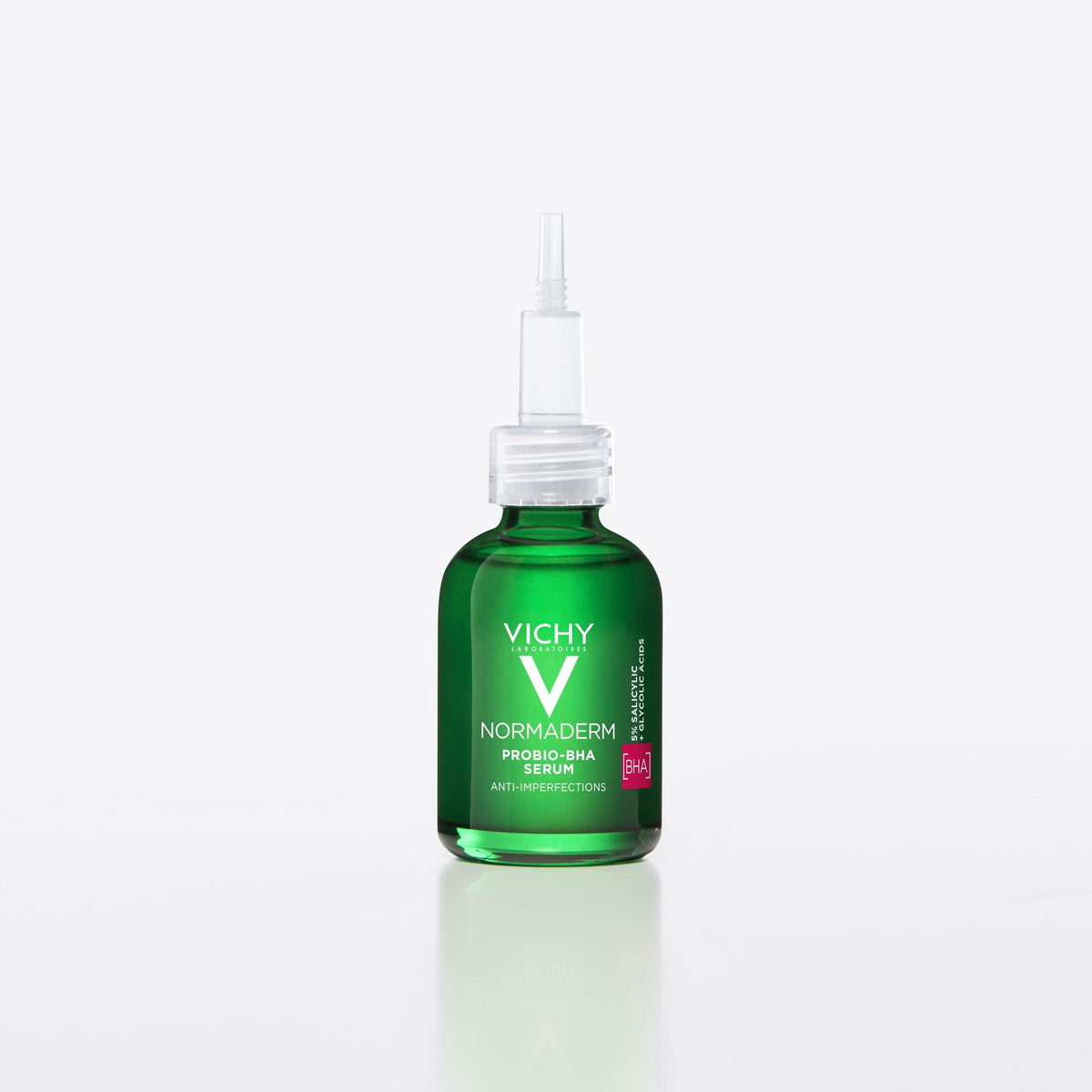 Vichy Normaderm, front of the bottle with a reflection
