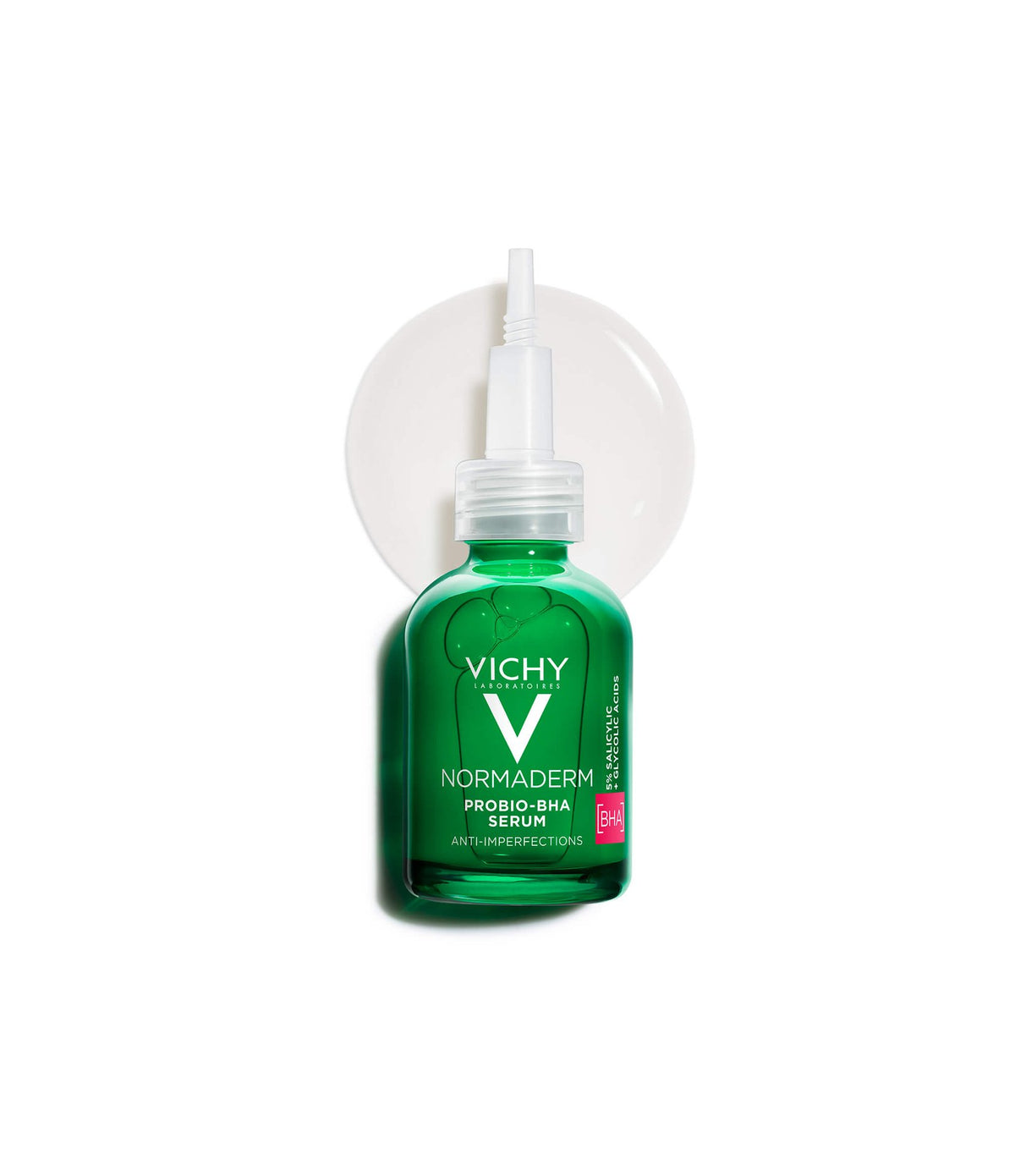 Vichy Normaderm, bottle on a clear serum swatch