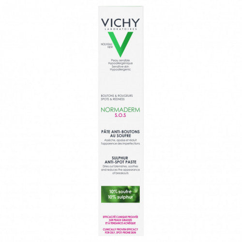 Vichy Normaderm S.O.S. Sulphur Anti-Blemish Paste 20ml spot treatment tube, packaging detail
