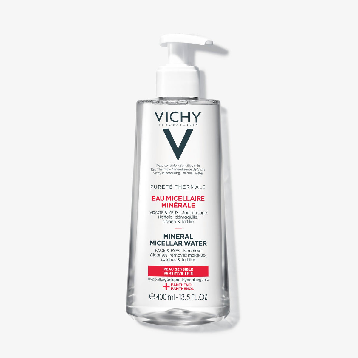 Vichy Pureté Thermale 400ml, front of the pump bottle