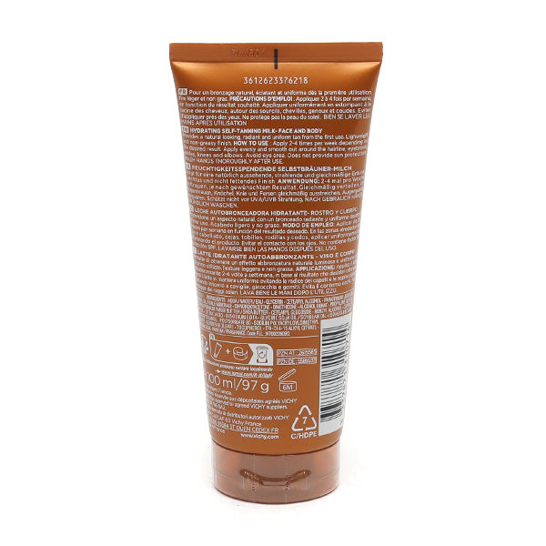 Vichy Self-Tanning Lotion, back of the tube