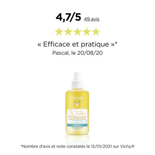Vichy Idéal Soleil SPF 30 Hydrating Sun Protection Spray 200ml bottle, packaging detail