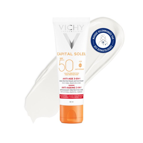 Vichy Capital Soleil, tube and cream texture swatch