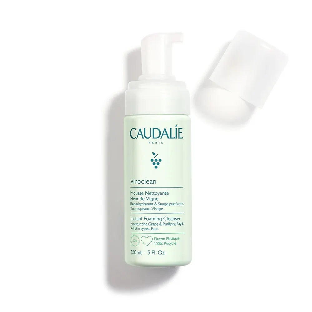 Caudalie Vinoclean Gentle Foaming Cleanser soap-free daily face wash bottle, view 1