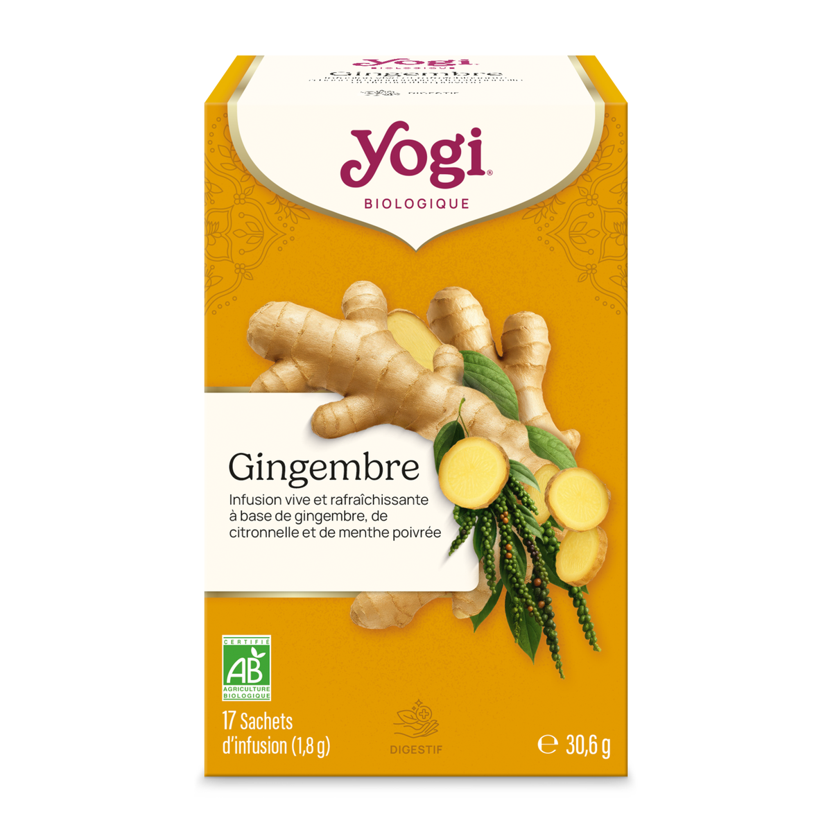 Yogi Tea Ginger Organic Herbal Tea 30.6g, front of the box